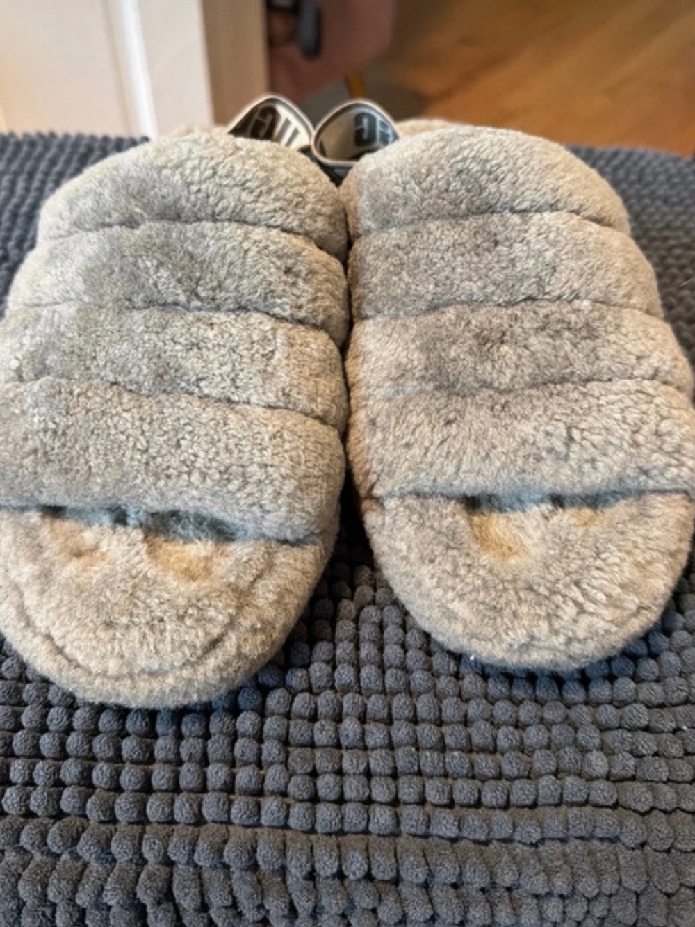 UGG Plush Gray Fuzzy Slide Slippers